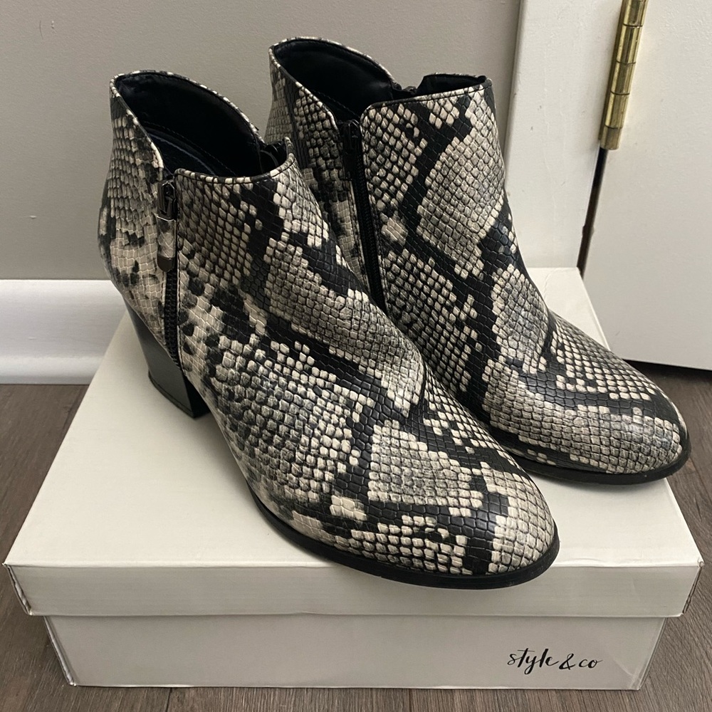 Snake skin print booties